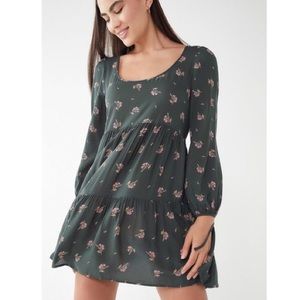Urban Outfitters Green Floral Babydoll Dress